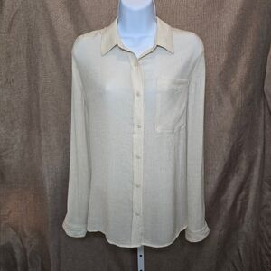 NEW Express Ivory Satin Button Up Blouse Top- Size M